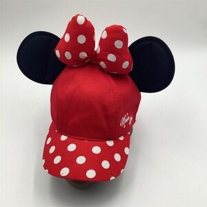 Disney Parks Minnie Mouse Polka Dot Baseball Hat Cap Ears Youth Size